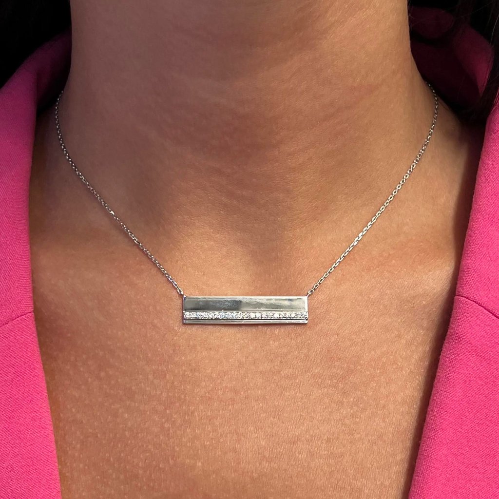 Messika 036cttw Kate Horizontal Bar Pendant Necklace 18k White Gold 17 Inches 4677$
